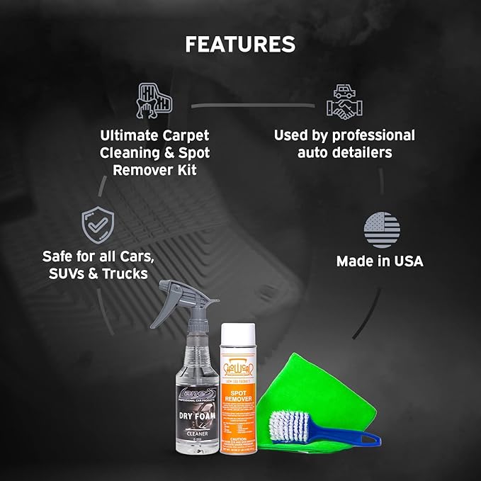 LANE'S Carpet Cleaning & Spot Remover Kit - 16oz Dry Foam, Spot Remover, Carpet Brush, Microfiber Towels, No Water is Needed, Safe and Easy to Use