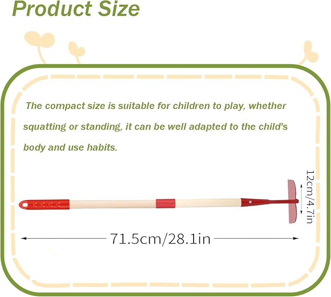 Kids Garden Lawn Hoe-Small Wooden Handle Hoe with Metal Head, 31 inches/ 79 cm Length, for Kids Garden Labor Tool (Red)