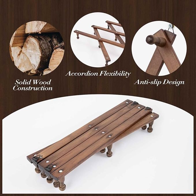 SCUNDA 16 inch High Accordion Wall Hanger with 14 Hooks, Wooden Wall Expandable Coat Rack for Coat, Hats, Baseball Caps, Coffee Mug, Jewelry