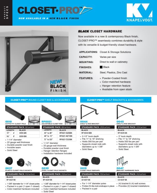 Knape & Vogt Closet Pro HD RP0022-18/30 Adjustable Closet Rod, 18-Inch to 30-Inch, Platinum