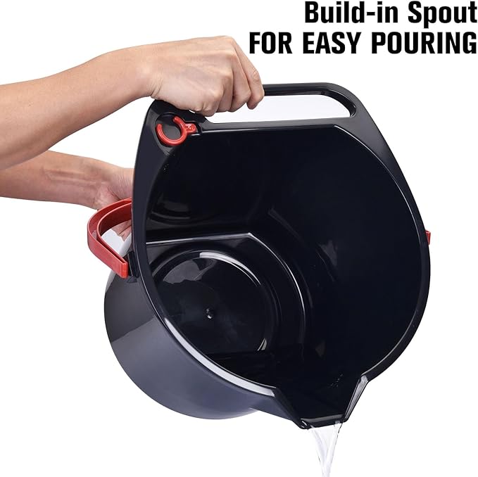 Matthew Cleaning 4.2 Gallon Mop Bucket, Heavy Duty Plastic Cleaning Bucket with Built-in Pour Spout, Mop Holder and Comfort Grip Handle, House and Commercial Cleaning Supplies, 1 Pack Black