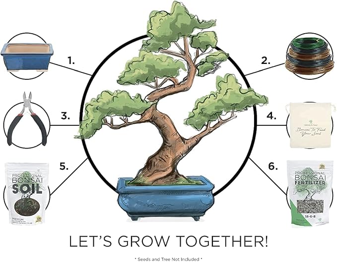 Complete Bonsai Set - Small Green Oval Bonsai Pot with Soil, Fertilizer Pellets, 160ft of Bonsai Hobby Wire, Cutter and Storage Bag - DIY Gardening Starter Set - Plant Repotting Supplies