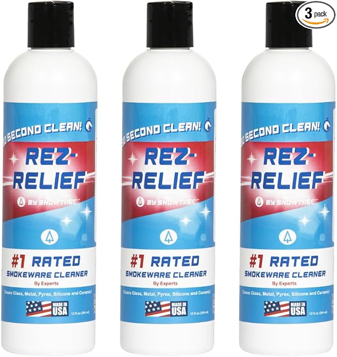 SNOWTREE - Rez Relief Glass Cleaner Solution for Glass, Ceramic, Metal & Silicone - 3 Pack 12 Fluid Oz Bottle - Refreshing Citrus Scent Glass Cleaner Liquid - Removes Stains & Smells