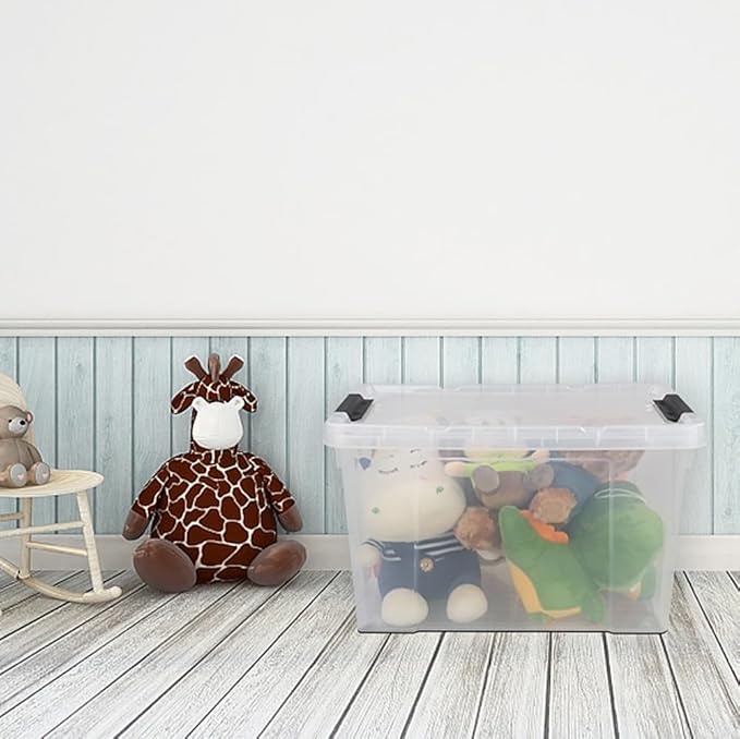 50 Quart Plastic Storage Container with Wheels, Clear Large Storage Bin, 4 Packs