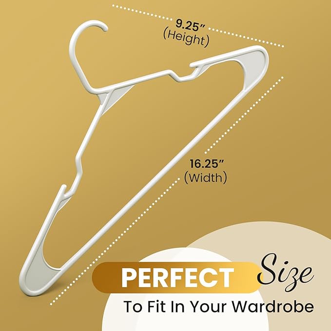 Our Modern Space 200 Pack Plastic Hanger for Shirt Pants Coats Dresses Skirts Suits Jackets - Standard Thick Coat Hanger - Sturdy & Durable Design with Shoulder Grooves Hook - White