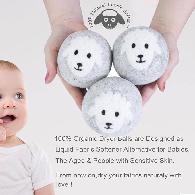 Budieggs Wool Dryer Balls Organic XL 6-Pack, 100% New Zealand Chemical Free Fabric Softener for 1000+ Loads, Baby Safe & Hypoallergenic, Reduce Wrinkles & Shorten Drying Time Naturally (Grey Sheep)