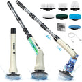 Electric Spin Scrubber, Hillyfe Bath Scrubber for Cleaning with 7 Replaceable Brush Heads, IPX7 Waterproof,300/400 RPM, 3 Adjustable Size,Cordless Shower Cleaner Brush for Bathroom Floor,Beige