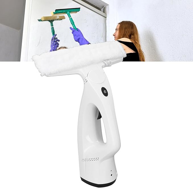 Electric Window Squeegee Glass Cleaner Tool, 3 in 1 Mirror Window Cleaner Squeegee Kit with Spray Cordless Electric Window Vacuum for Windows, Tiles, Glass, Mirror