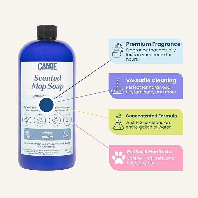 CANDE Mop Soap - Highly Scented Mop Soap, Luxury Floor Cleaner, Premium Fragranced Floor, Streak-Free Shine, 32 oz (Apple Caramel Crisp)