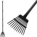 Small Rake for Leaves, 11 Metal Tines Narrow Leaf Rake, 60'' Leaf Rakes for Lawns with Adjustable Steel Handle for Camping Flower Beds Mulch Shrub, Black