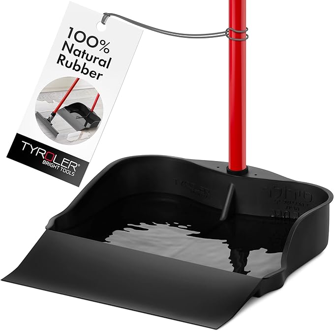 Tyroler Multi-Purpose Extra Large 100% Rubber Dustpan for Dry & Wet Floor Cleaning Indoor and Outdoor | New 105cm Long Aluminum Anti-Rust Handle | Compatible with Any Size Broom and Squeegee