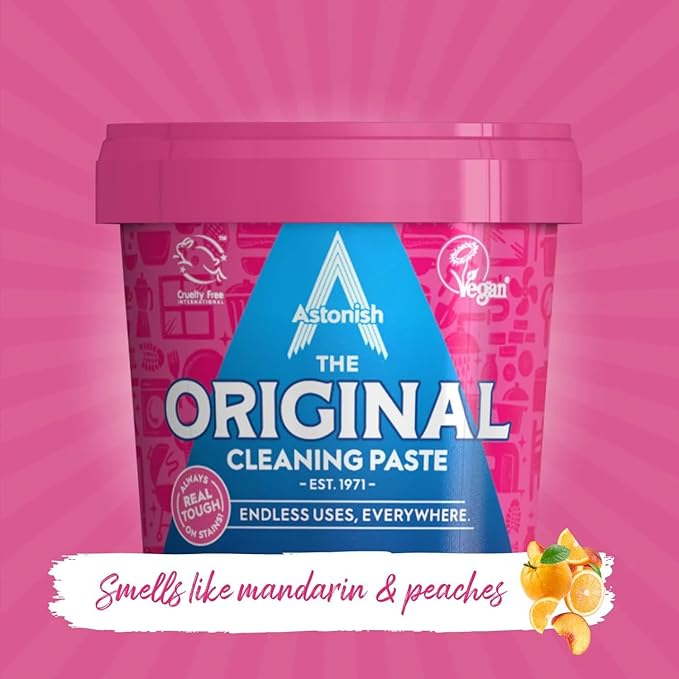Astonish The Original Cleaning Paste 500g Mandarin Peaches Scent, 2 Pack - Multi Surface Stain Remover, Grease Buster, Tough Kitchen Cleaner, Chemical-Free Household Scrub, Bathroom Essential