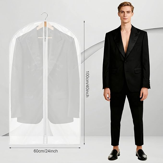 Dntorx 12 Pack Garment Bags 60 * 100cm, 40in PEVA Translucent Garment Covers, Suit Storage Bags, Dress Organizer Bags Used To Protect Shirts, Winter Coats, Jackets（White Edge）