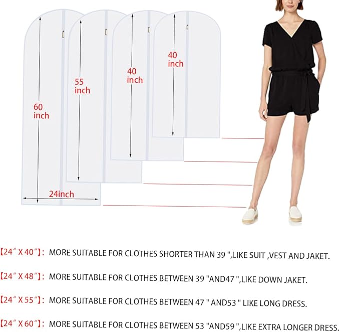 Garment Bags for Hanging Clothes (Set of 12) Suit Bags for Closet Storage, Plastic Waterproof Suit Cover Bag with Zipper for Coats, Jackets, Shirts 24'' x 40''