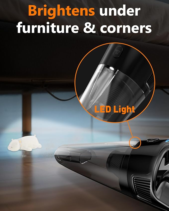15-Minute Fast Cleaning 120㎡ Rooms Handheld Vacuum Cordless - 16000Pa Strong Suction Brushless Motor Portable Vacuum - 1000mL Dust Cup One-Touch Emptying No Mess - Ease Use for Debris Hair Cat Litter