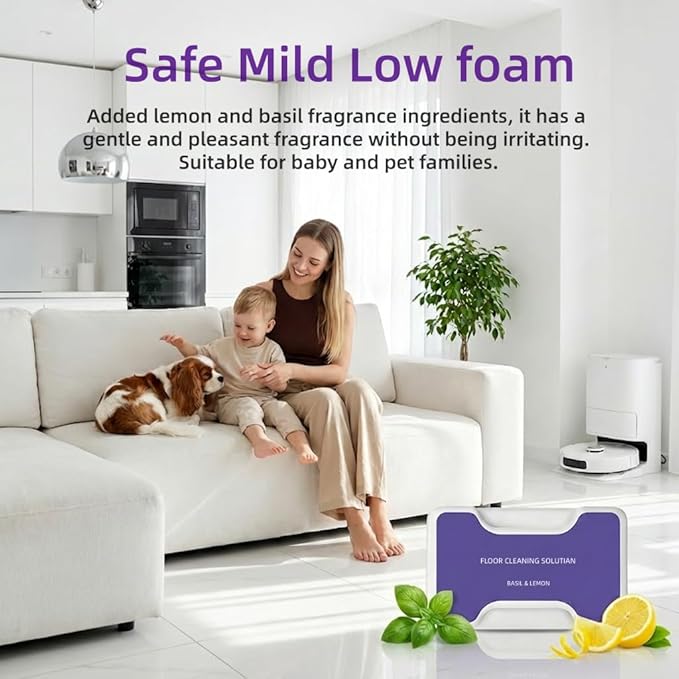 Robot Vacuum and Mop Floor Detergent Compatible For Narwal Freo Z Ultra/Freo Z10,580ml Lemon and Basil Scent Floor Cleaner.(2 Bottle)