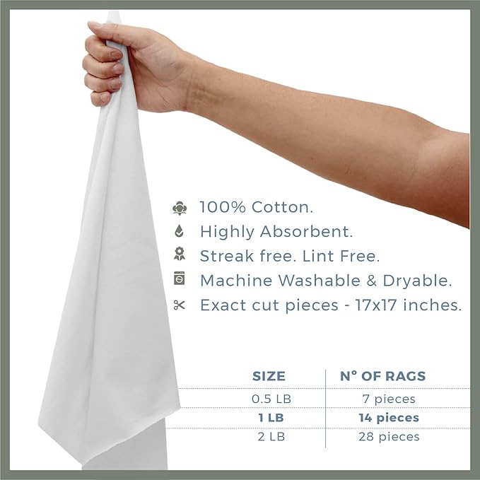 VALENGO New Lint Free Rags – 100% Cotton Cloth, Soft T-Shirt Rags, Lint Free Cloth for Staining Wood, Cast Iron, Dusting, Polishing, Painting and Cleaning – Reusable & Absorbent – 17”x17” (Pack of 14)