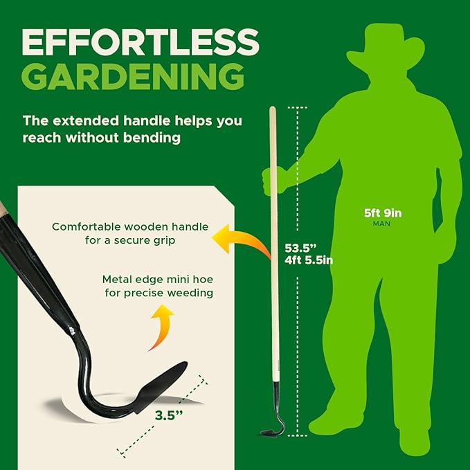 Precise Garden Weeder Tool - Garden Cultivator Long Handle Weeder for Tight Spaces, Weed Tool, Soil Cultivators for Gardening, Hand Weeding Tools Gardening, Lawn Cultivator for Grass - KWIK EDGE Mini