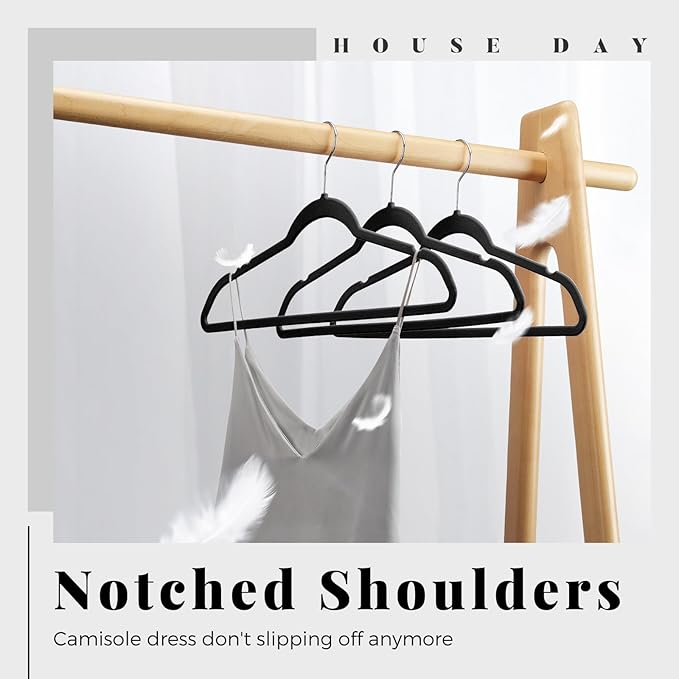 HOUSE DAY Premium Velvet Hangers 30 Pack Black, Non-Slip Flocked Felt Hangers, Sturdy Clothes Hanger with 360° Rotatable Hook, Heavy Duty Durable Slim Coat Hanger for Closet Space Saving