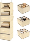 Hanging Closet Organizer 6-Shelf with 3 Drawers & Side Pockets, Closet Organizers and Storage for Dorm, Nursery & Wardrobe Organization, Hanging Shelf Clothes Organizer for Sweaters, Shoes, Beige