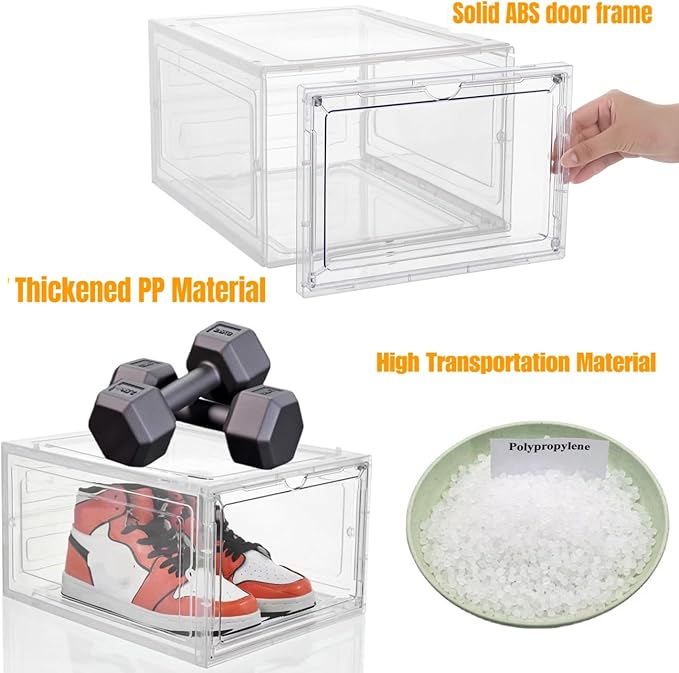 Attelite X-Large Clear Shoe Boxes Stackable Plastic Shoe Organizer ,Thicken & Sturdy Shoe Storage Box with Magnetic Door, Drop Front Shoe Box For Display Sneakers( 9 Pack, Clear White)
