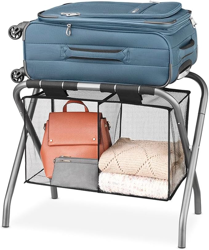 Whitmor Luggage Rack with Accessory Shelf - Black