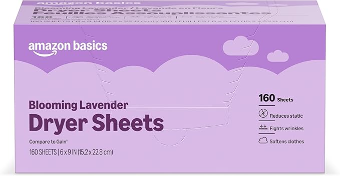 Amazon Basics Dryer Sheets, Blooming Lavender, Laundry Fabric Softener, 160 Count