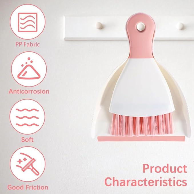 Small Hand Dust Pan and Brush - Small Broom and Dustpan Set, Mini Broom and Dustpan, Compact Dustpans and Brush for Home Cleaning, Sofa, Desk, Guinea Pig Cage, Cat Litter, etc. (Pink)