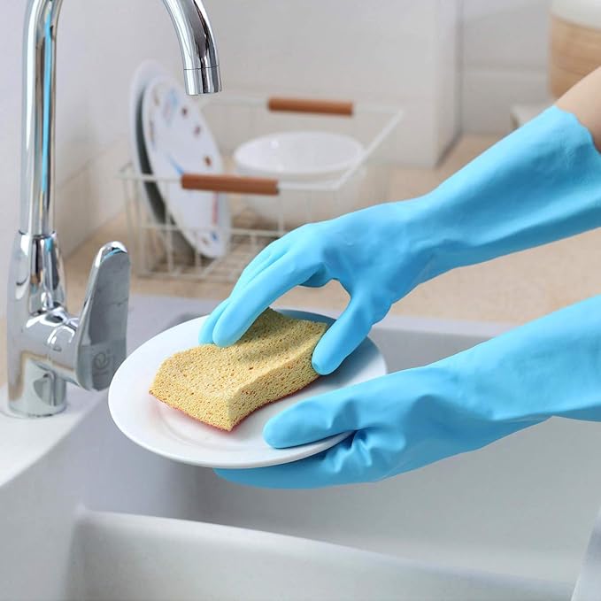 HSL Household Cleaning Gloves - Reusable Kitchen Dishwashing Gloves with Latex Free, Cotton lining, Waterproof, Non-Slip (Small, 2 Pairs)