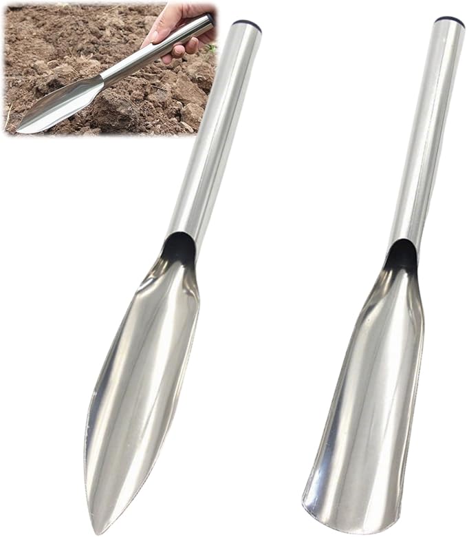2 Piece Stainless Steel Gardening Tool Set Pointed and Flat Head Soil Scoop with Sifter Hand Digging and Potting Shovel for Soil Transport and Planting
