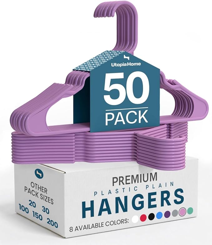 Utopia Home Plastic Hangers 50 Pack - Perfect Space Saving Clothes Hanger - Durable and Strong - Perfect Closet Organizers with Shoulder Grooves (Pink)