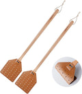 Fly Swatter Set - 2 Pack Wooden Leather Fly Swatter with Hanging Rope, Heavy Duty Fly Swatter for Indoors and Outdoors (2 Brown)