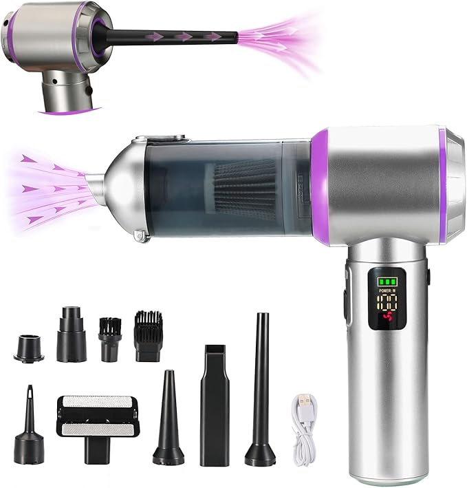 Cordless Handheld Vacuum with 17000Pa Powerful Suction, LED Light & 4-in-1 Nozzles, Portable Car Vacuum Cleaner for Pet Hair, Home, Office Desk, 3 Speeds & Type-C Charging