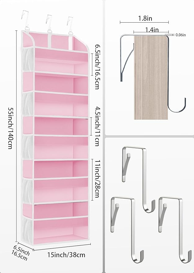 TAHAVICE 2 Pack Over The Door Storage Organizer with 5 Pockets 10 Mesh Pockets, 44 lbs Weight Capacity Door Hanging Organizers and Storage for Bedroom,Bathroom,Nursery,Kidroom,Babyroom