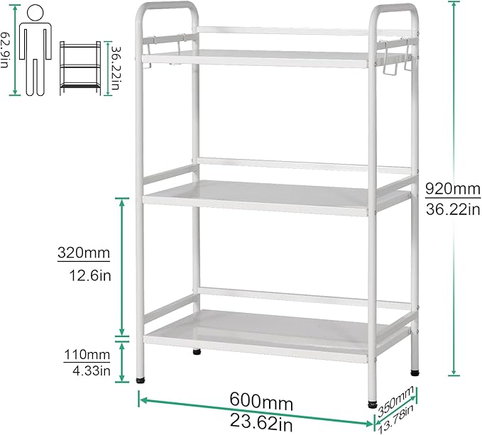 HDANI Storage Shelves, 3-Tier Metal Storage Rack with Shelf,Shelf Organizer,Garage Standing Shelving Unit for Laundry,Bathroom,Kitchen,Pantry,Closet,23.6''W X 13.8''D X 36.2 H'',White