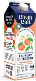 Cleancult Ultra Concentrated Liquid Laundry Detergent, 64 loads (32 oz), Long Lasting Scent, 90% Less Plastic, No Harsh Chemicals, Orange Blossom, Defeats Stains & Odors, HE/Standard Compatible