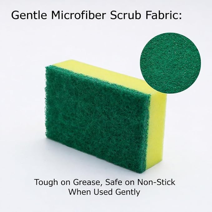 Kitchen Cleaning Sponge, Heavy Duty Non-Scratch Sponge for Non-Stick & Delicate Surfaces (When Used Gently), High Density, Dual-Side Multi-Surface Cleaning, 6 Pack (Yellow/Green)