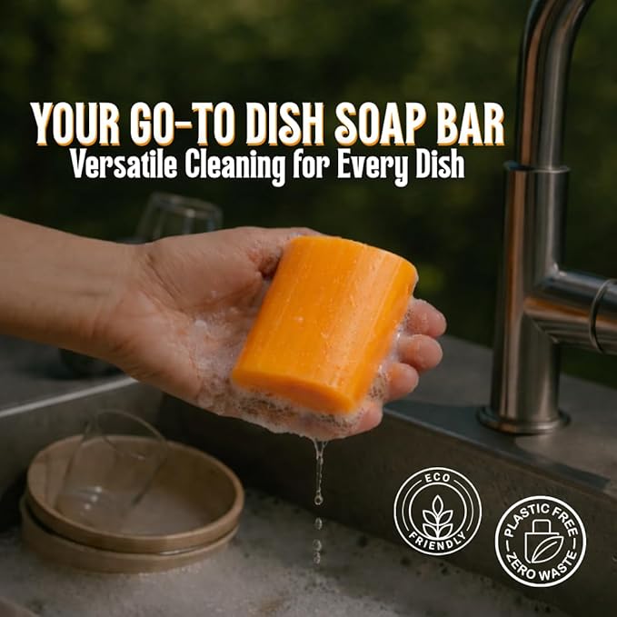 KELEBS 7 Dish Soap Bars | Citrus Essential Oil Formula | Natural & Organic Ingredients | Gentle on Hands | For Plant-Based Kitchens & Light Dishwashing | Biodegradable | No Overpour | Value Pack