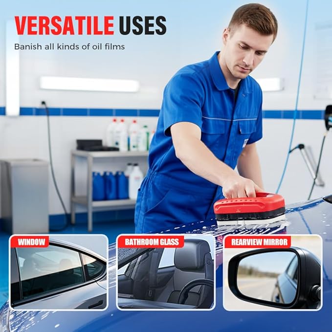 Automotive Oil Film Cleaning Brush,Antifog & Rainproof Glass Cleaning Board for Car Windows,Car Glass Oil Film Remover with Refill,windshield cleaner tool For Improves Clarity (2)