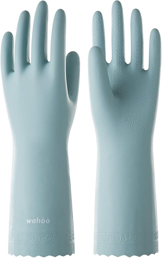 LANON Protection wahoo Skin-Friendly Dishwashing Cleaning Gloves, Dishwashing Kitchen Gloves with Cotton Flocked Liner, Non-Slip, Surf Spray, Large