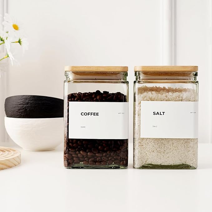 APT 1101 26 oz Glass Storage Jars with Bamboo Lid, set of 6, glass canisters with airtight lids, Clear jars with lids for Cookie, Candy, Tea, Coffee Bean and Rice (White)