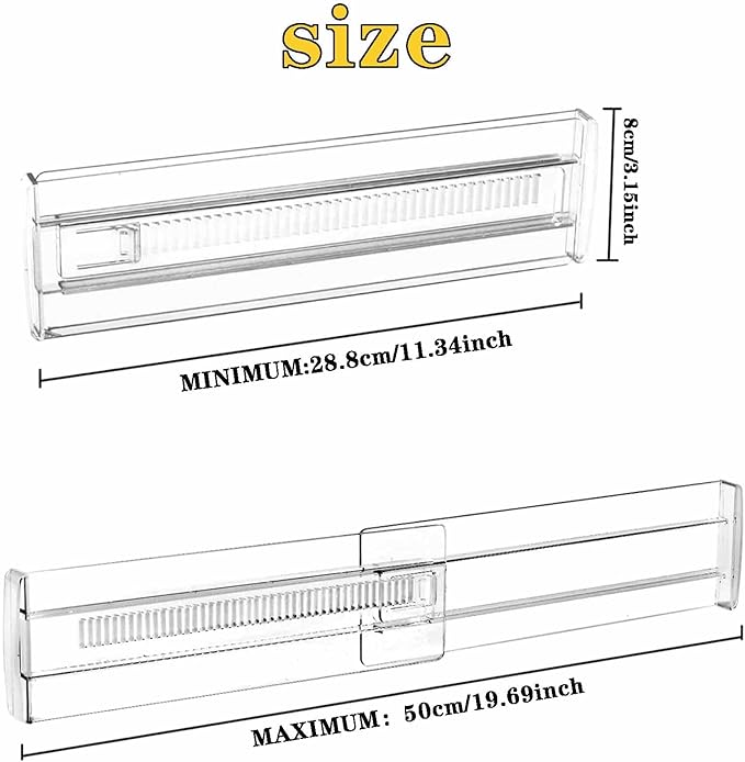 4 Pcs Drawer Dividers for Clothes, 3.15" High 11.34"-19.69" Adjustable Expandable Dresser Drawer Organizer, Clear Plastic Separators for Dresser, Baby Clothing (4, white‌)
