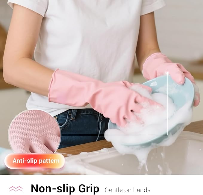 ThxToms 4 Pairs Reusable Rubber Gloves, 13" Natural Latex, 10mil Thick Heavy Duty Dishwashing & Cleaning Gloves, Non-Slip Grip, Multi-Color, Ideal for Kitchen, Bathroom, Car, & Garden Cleaning, Medium