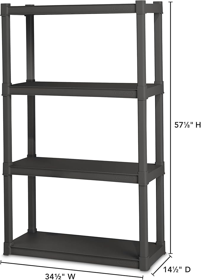 Sterilite 3-Pack 4 Shelf Unit, Heavy-Duty Shelving Storage and Utility Rack - Standing Plastic Organizer Shelves for Kitchen, Bathroom, and Garage