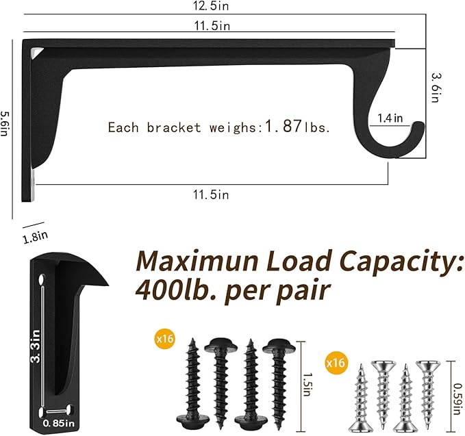 Closet Rod Support Bracket 12inch WYGWP Heavy Duty Closet Rod Holders 400lbs, Wall Mounted Brackets with Hooks for Closets for Home and Decor