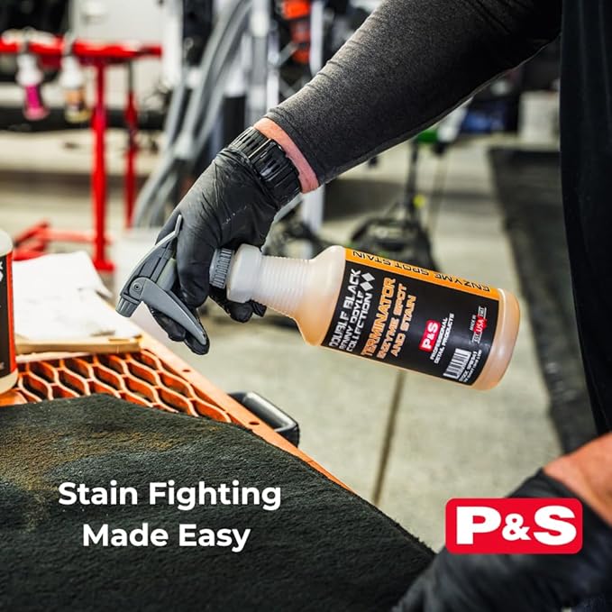 P&S Double Black Interior Cleaning Bundle – Terminator Enzyme Spot & Stain Remover + Finisher Peroxide Treatment, Professional Carpet, Upholstery & Odor Eliminator System (1 Gallon Each)