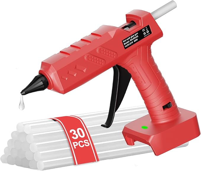 Cordless Hot Glue Gun for Milwaukee 18V Battery, 60W Full Size Heavy Duty Glue Gun, Handheld Hot Glue Gun Kit with 30pcs 0.43'' Glue Sticks for Home Repair Arts Crafts DIY (Battery Not Include)