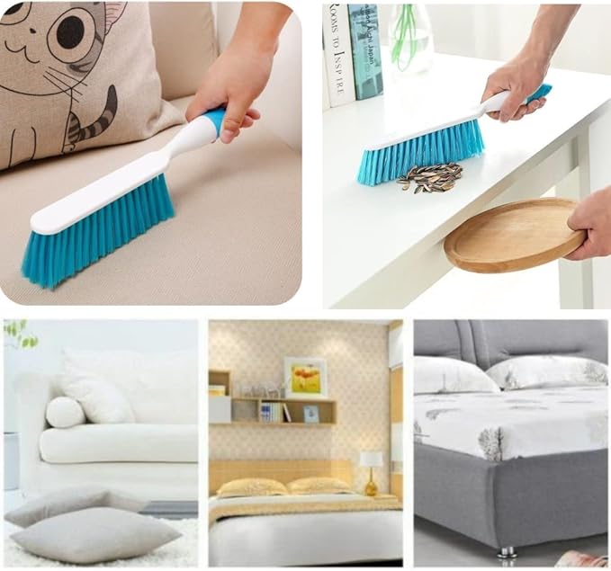 Soft Bristle Bed Sheets Sweeping Cleaning Brush with Long Hand, Counter Duster for Debris Hair Remover Desk Quilt Sofa Furniture, 3 Pack
