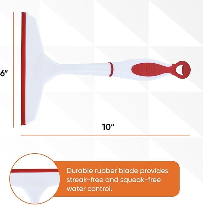 Superio 6” Window Squeegee with Grip Handle and Hanging Hook. (Red)