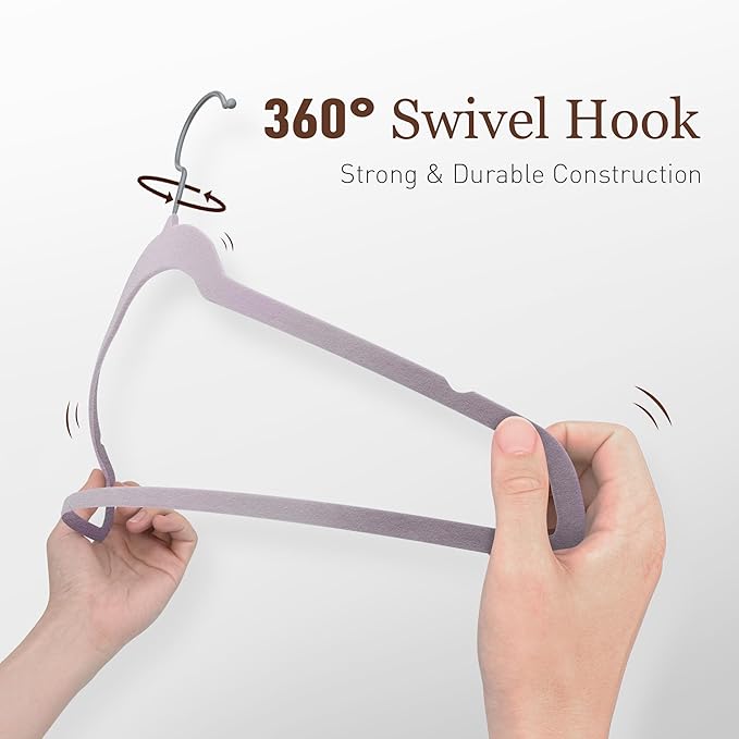 Velvet Hangers 100 Pack, Slim Non-Slip Clothes Hangers Space-Saving for Closet, Heavy Duty for Pants, Coats, Skirts, Jeans, Sweaters and More, Nylon-Flocked, Light Purple